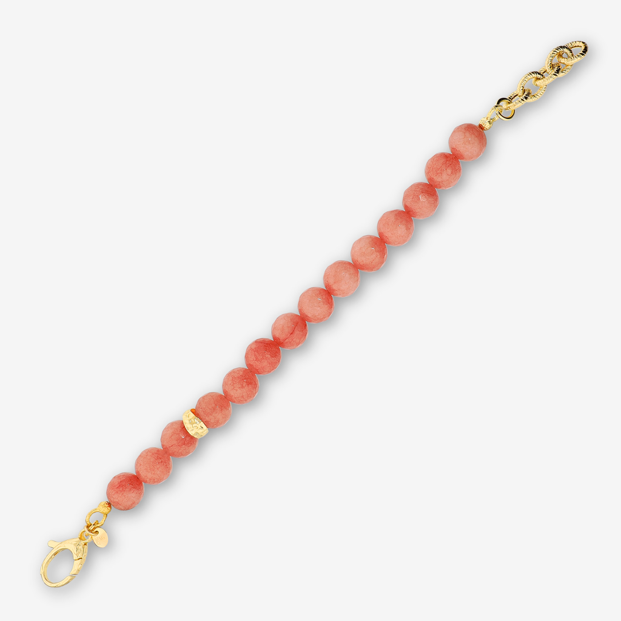 Bracciale di Sfere in Pietra Naturale di Agata Rosa e Rondelle Lucide