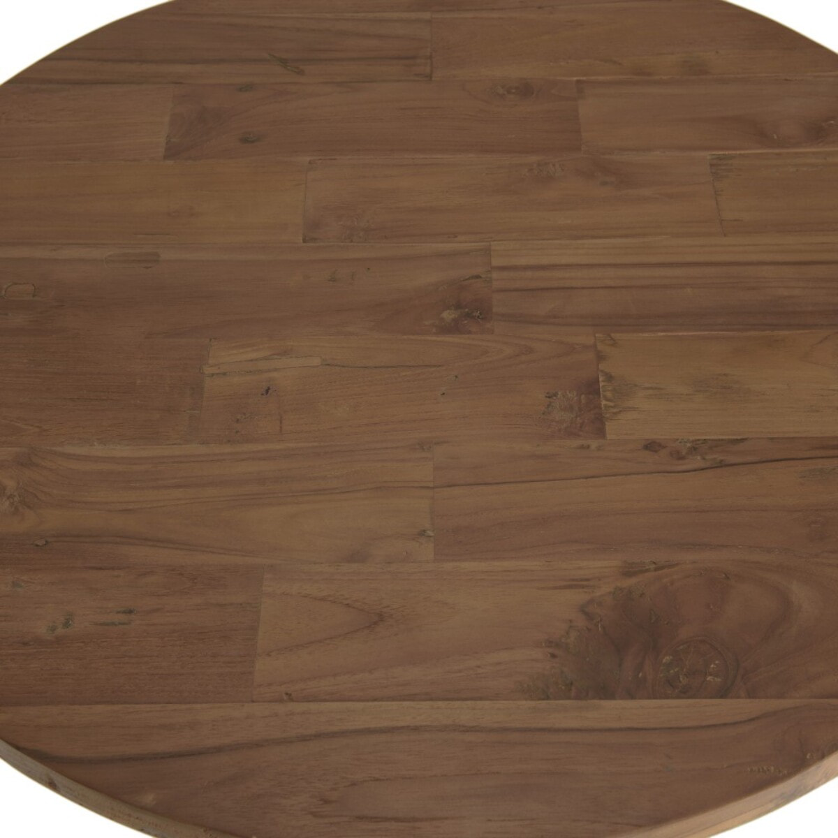 SIXTINE - Table basse coque ronde 80x80cm plateau teck recyclé piétement métal noir