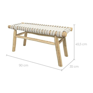 Banc 2 places 90 cm tressé en macramé et branche de teck - Kira