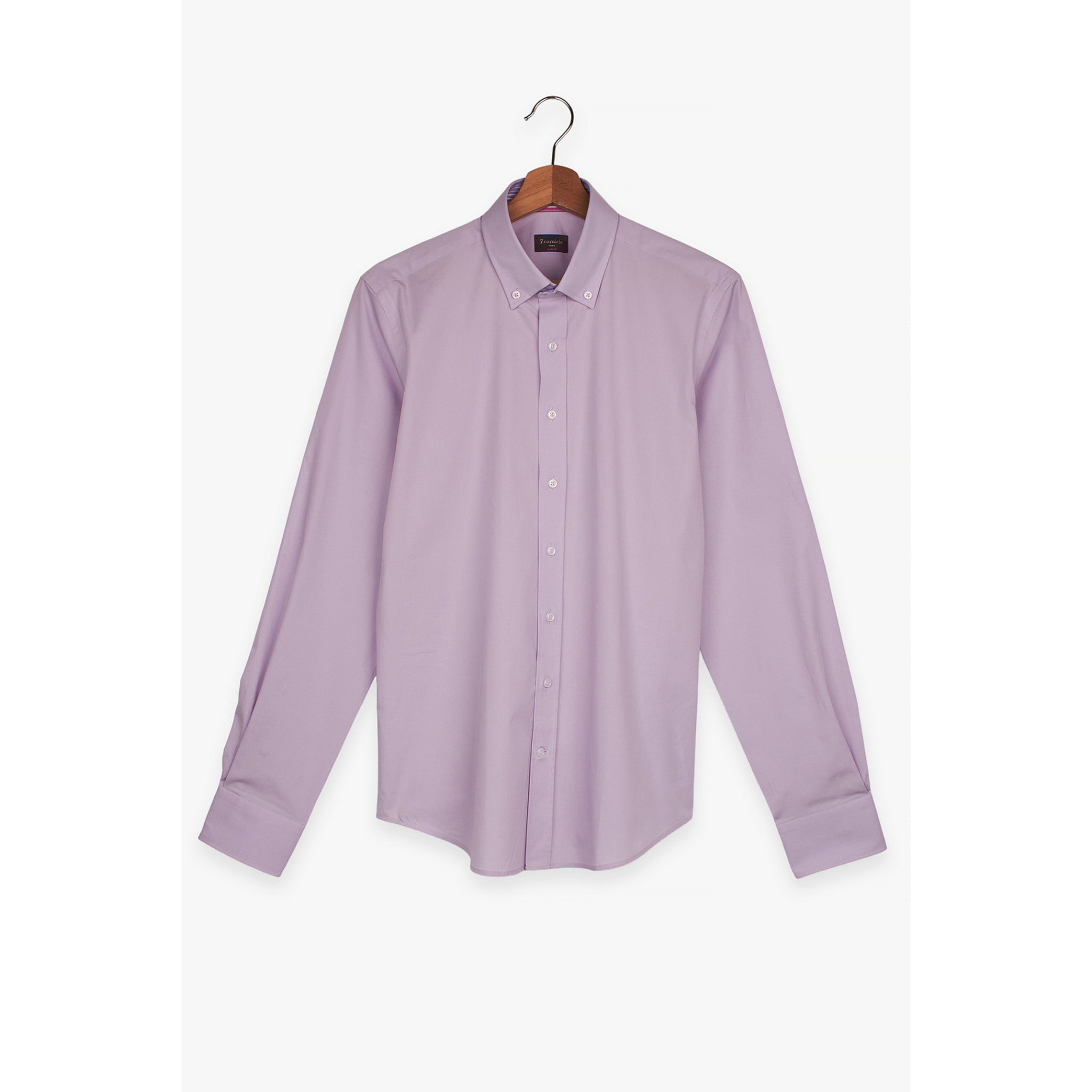 camicia uomo 1 bottone button down slim Popeline Stretch Unito Lilla