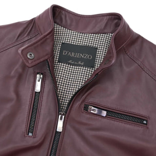 Giacca biker in pelle naturale bordeaux effetto liscio