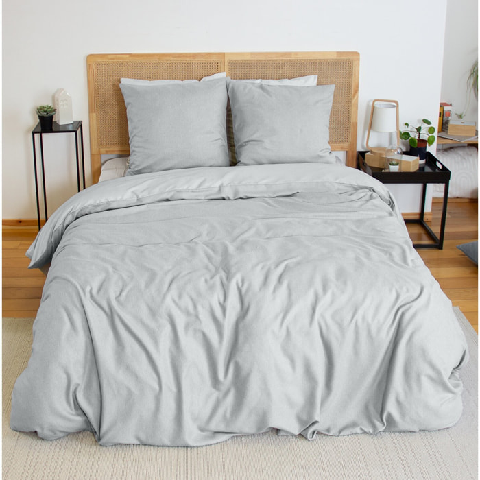 Parure housse de couette 3PCS en MICROFIBRE EFFET FLANELLE - CENDRE