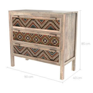 Commode Massaï 3 tiroirs en cannage coloré