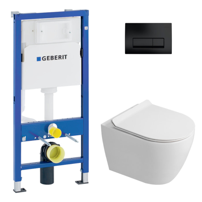 Duofix pack WC bâti-support UP100 + WC suspendu sans bride Ceramia avec abattant SoftClose + plaque noir mat (GEBCEPXWT04-FR)