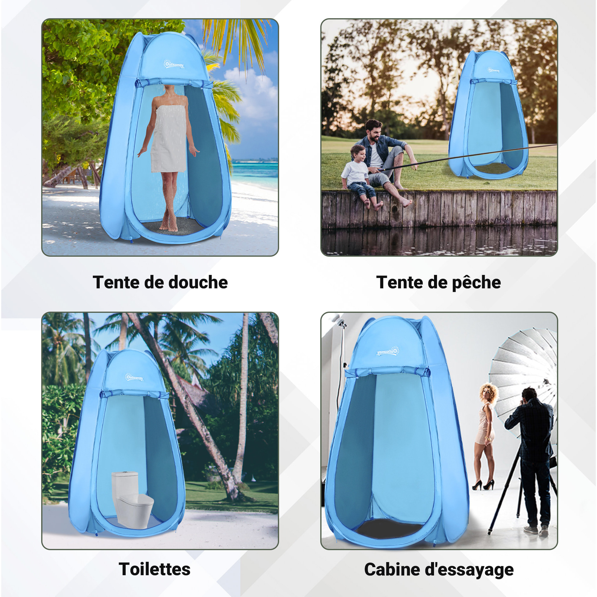 Tente de douche pliable pop-up automatique instantanée cabinet de changement camping polyester bleu