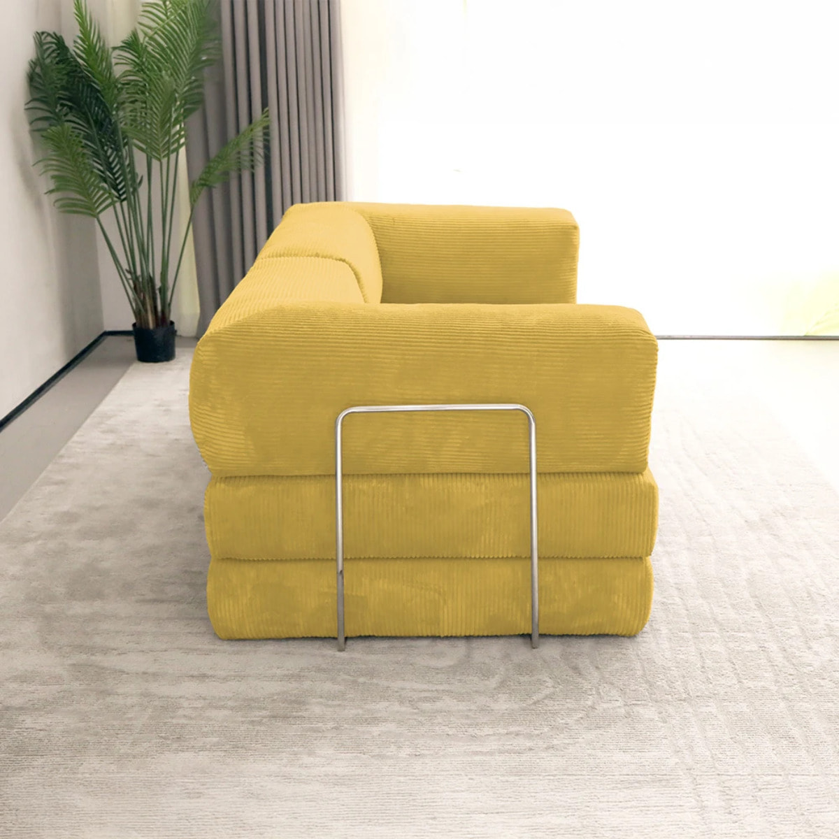 TRENDY - Canapé compressé 3 places modulable en velours côtelé jaune