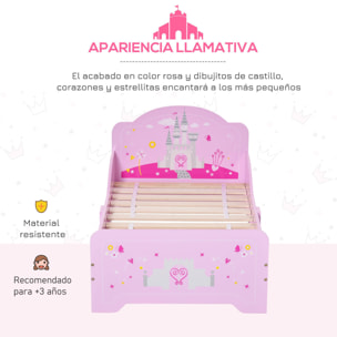 Cama Infantil de Madera para +3 Años con Lateral de Protección 143x73x60cm Rosa