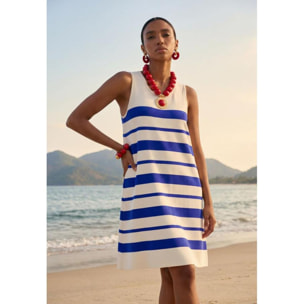 Abito corto in maglia con spalline larghe e riga irregolare