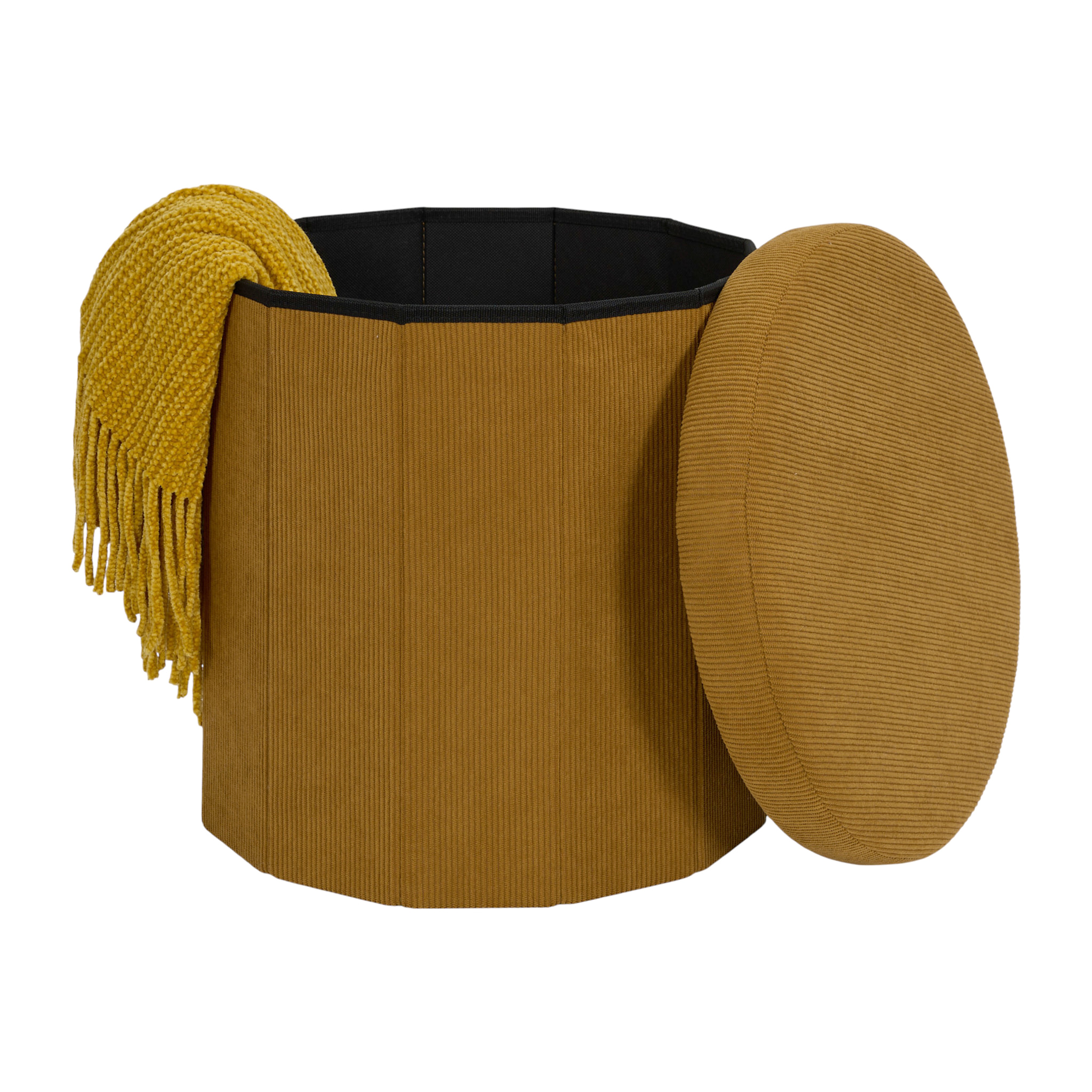 Coffre Pouf Pliable - HOME DECO FACTORY - Jules - Côtelé - Jaune