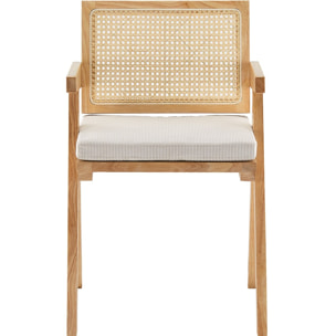 Chaise en bois, cannage et velours côtelé - LINA