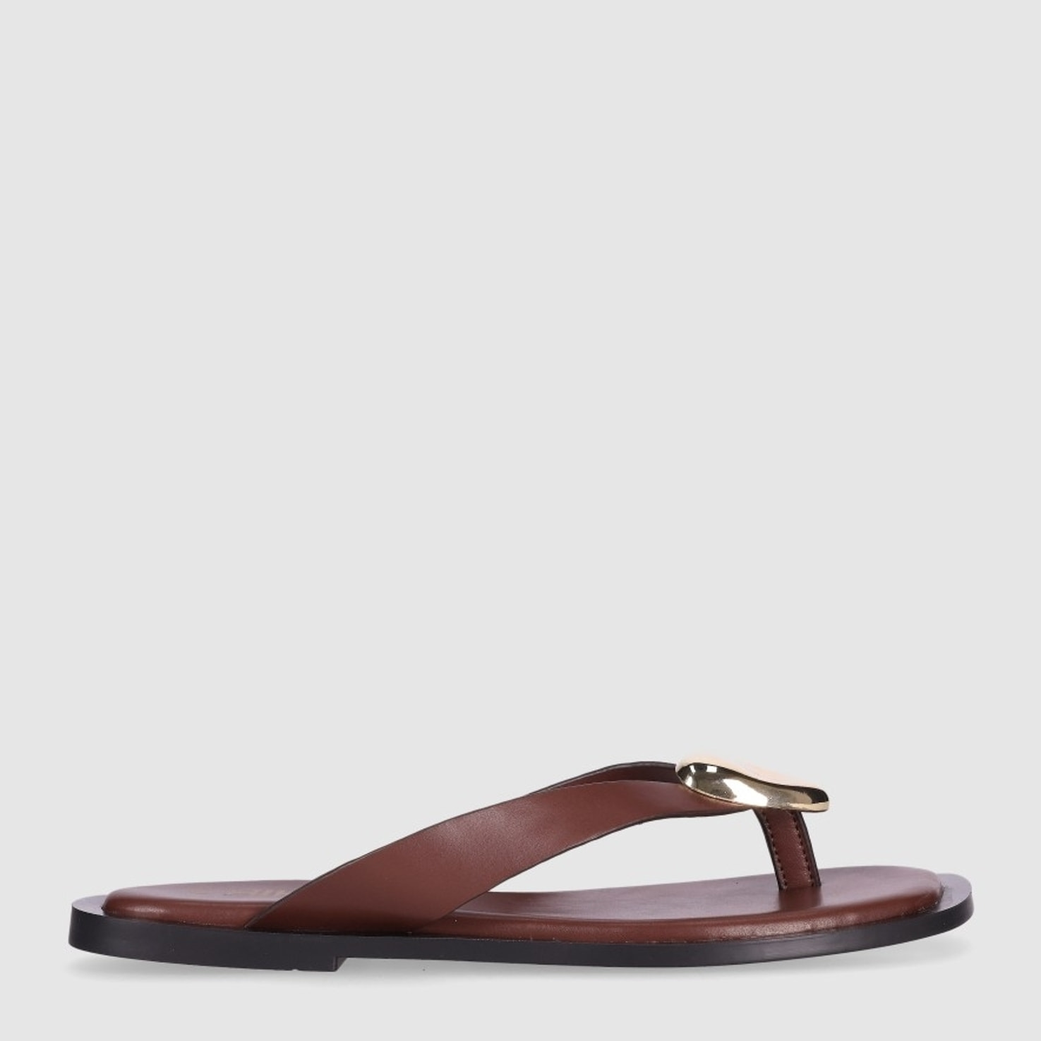 Sandalias de Piel Sintética - Marron - Tacón: 1 cm