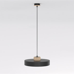 Lampada a sospensione KIVI in acciaio nero e legno