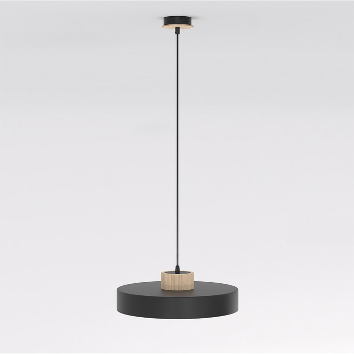 Lampada a sospensione KIVI in acciaio nero e legno