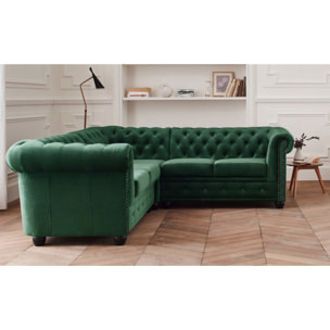 William - canapé Chesterfield d'angle réversible - 5 places - en velours - Vert