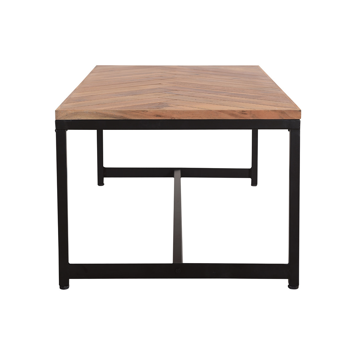 Table basse rectangulaire à motifs chevrons en bois massif et métal noir L120 cm STICK