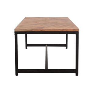 Table basse rectangulaire à motifs chevrons en bois massif et métal noir L120 cm STICK