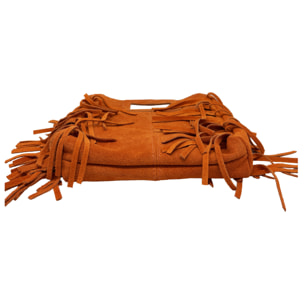 Borsa a Mano in Vera Pelle Scamosciata con Frange Made in Italy