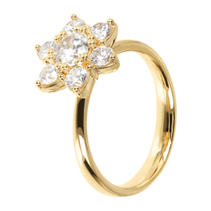 Anello Solitario Golden con Fiore in Cubic Zirconia Placcato Oro Giallo 18kt