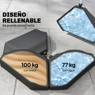 Base para Sombrilla de 4 Piezas, para Cantilever y de Doble Cara, Soporte para Parasol de HDPE Rellenable con Agua 77 kg o Arena 100 kg, para Jardín, Patio, Terraza, Negro