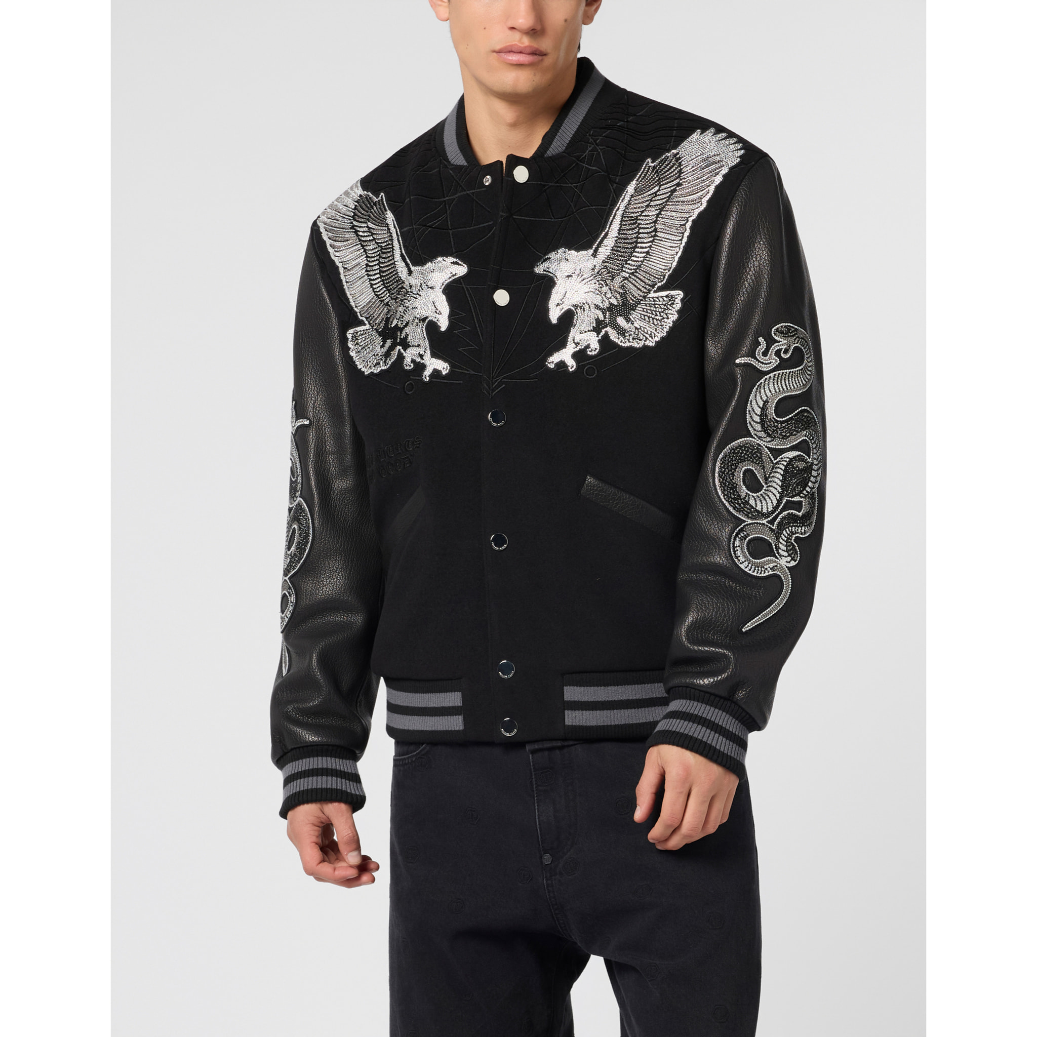 PHILIPP PLEIN Composed Varsity Bomber Tattoo Strass