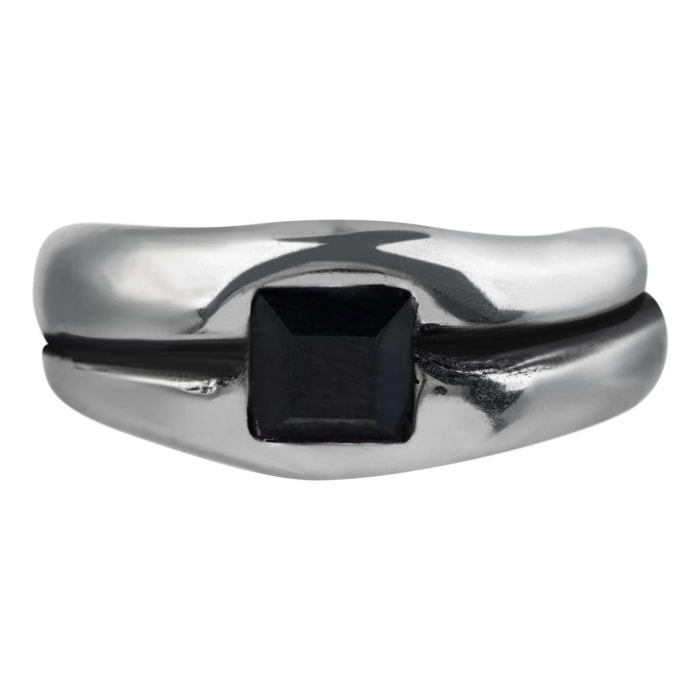 Anillo-Swarovski negro cristal plata 925 chapado