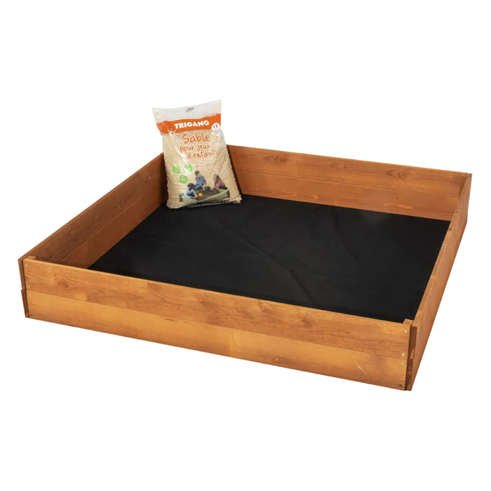 Bac à sable Loeva 120 x 120 cm avec bâche et tapis - à peindre