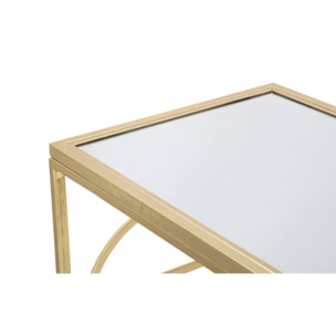 Console rettangolare, in metallo dorato, con piano in vetro specchiato, colore oro, Misure 41 x 81 x 120 cm