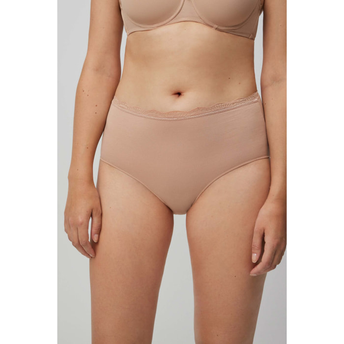Slip a vita alta in cotone beige