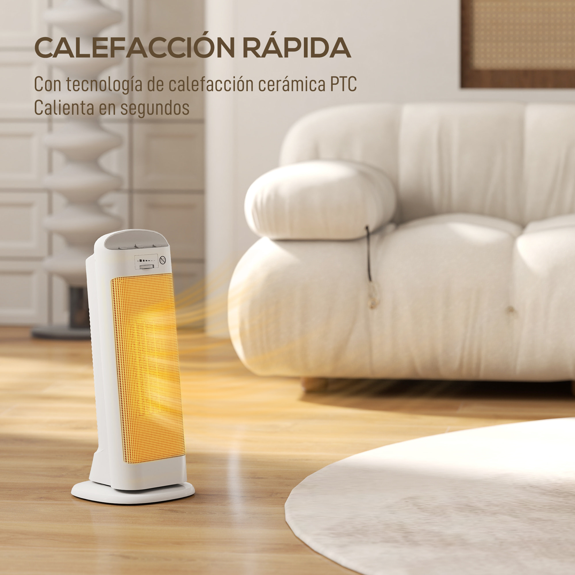 Calefactor Eléctrico Bajo Consumo, 2000W PTC, con 4 Modos, Termostato Regulable, Oscilación de 55°, Protección contra Vuelcos y Sobrecalentamiento para 15Ã£Å½Â¡ en Dormitorio, Blanco