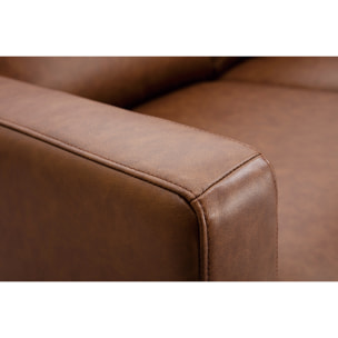 Canapé vintage 3 places cuir marron et bois noir OXMO