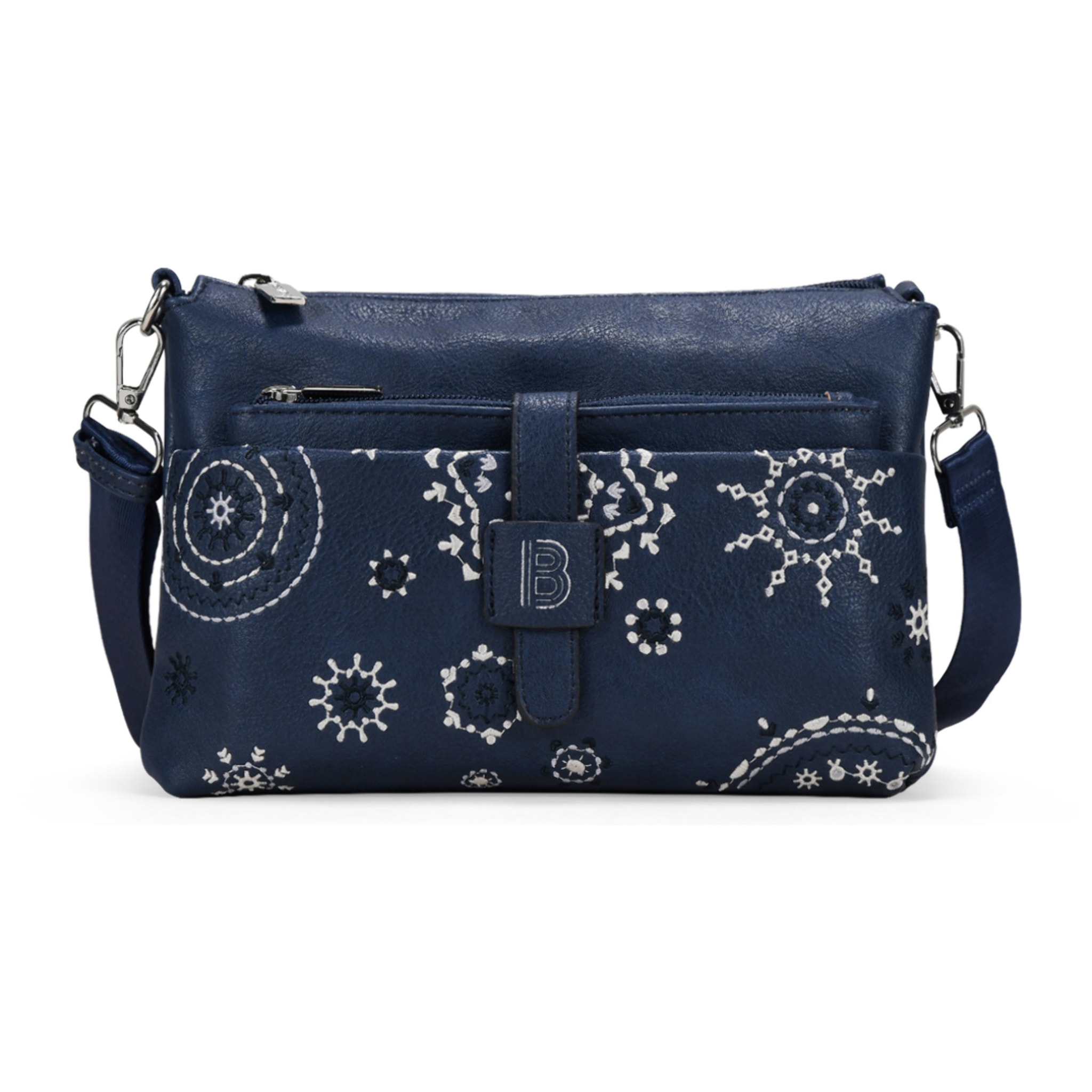 Bolso bandolera azul con bordado y monedero