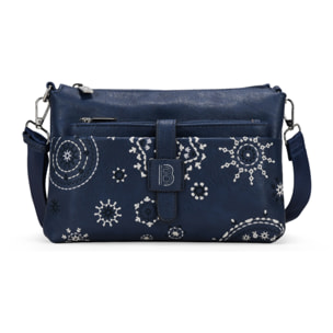 Bolso bandolera azul con bordado y monedero