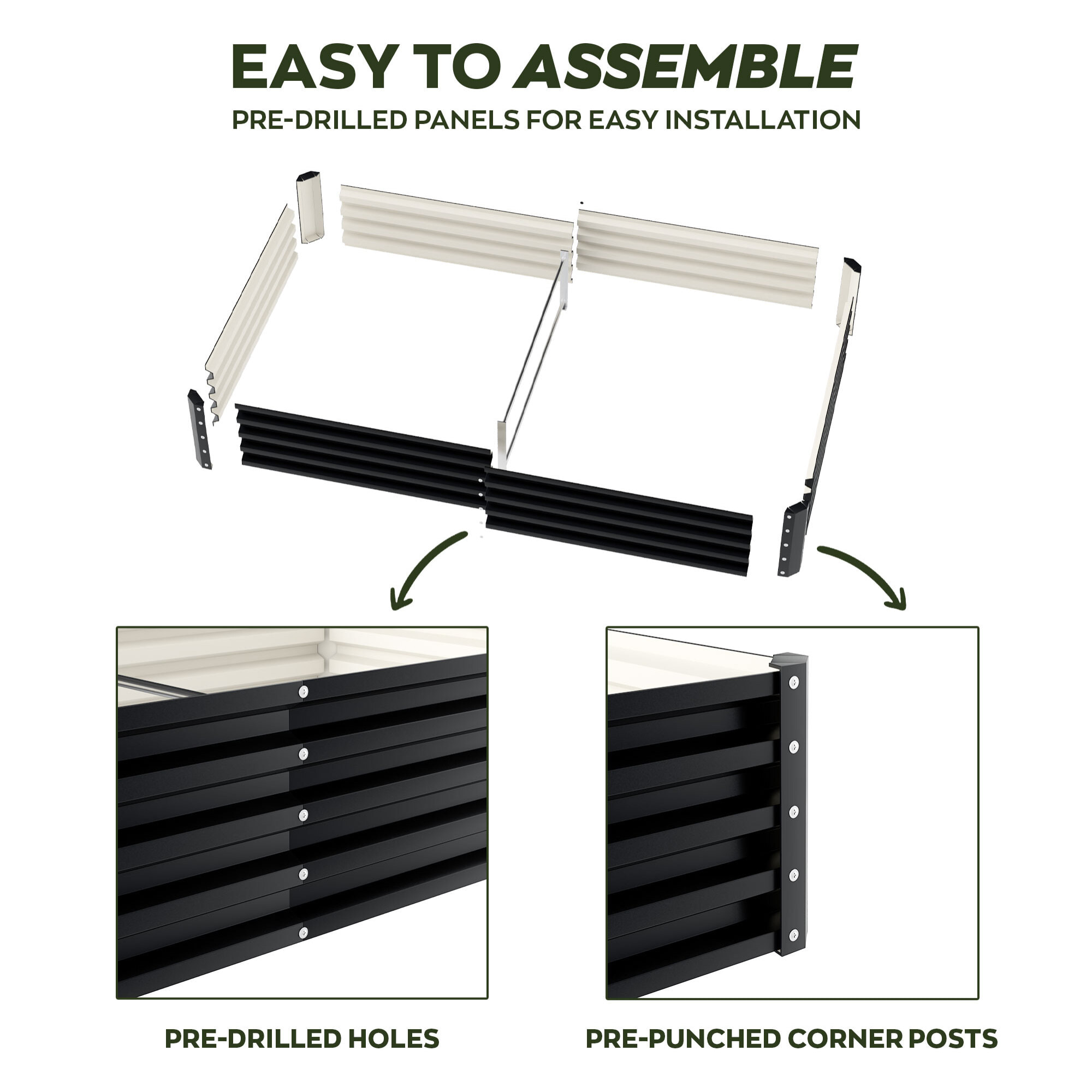 Hatake - Letto per Orto rialzato Rettangolare da Esterno 180x90x30 cm in Acciaio Inox Nero