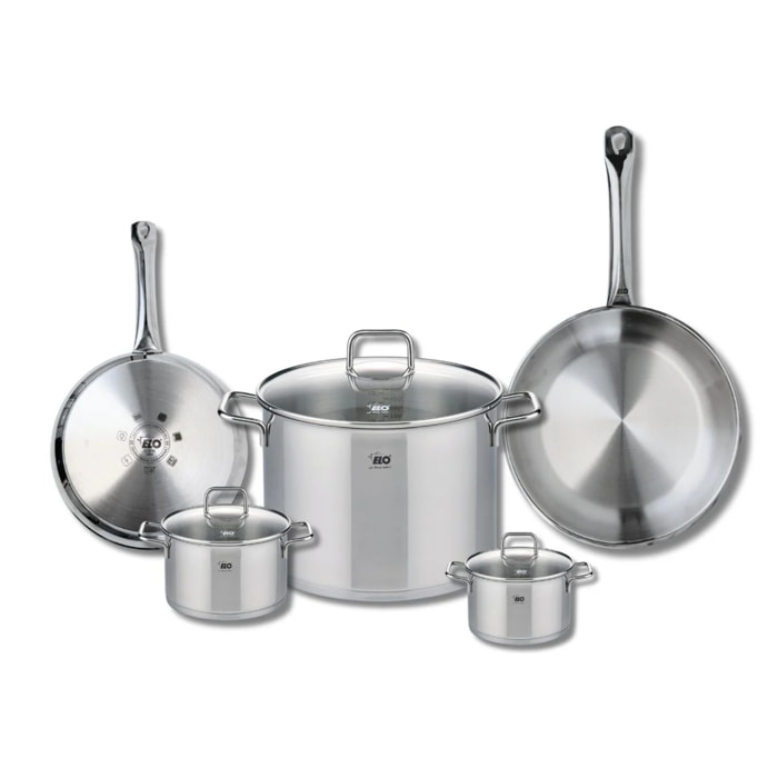 Set de 2 Poêles de cuisson 24 et 28 cm et 3 faitouts 12, 14 et 26 cm Elo Profi Citrin