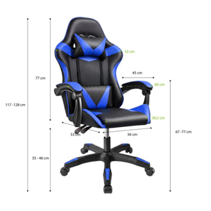 Silla gaming reclinable y con altura ajustable en negro y azul 117-128 cm Viper Negro - Azul