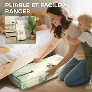 Tapis d'éveil bébé pliable épais réversible dim. 196 x 176 x 1,5 cm motifs animaux et forêts