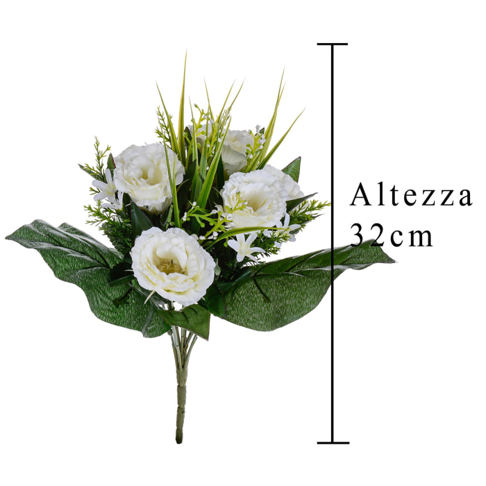 Bouquet Di Lisiantus. Altezza 32 Cm - Pezzi 4 - 24X32X24cm - Colore: Bianco - Bianchi Dino - Fiori Artificiali