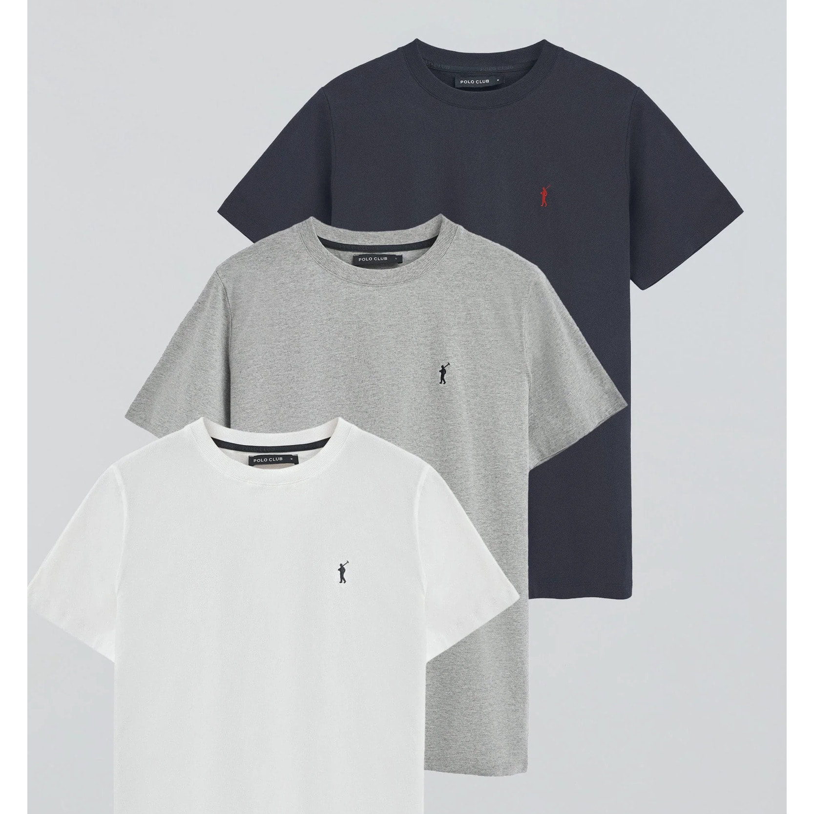 Pack uomo con tre magliette in blu marino, bianco e grigio vigorè a girocollo con ricamo Rigby Go