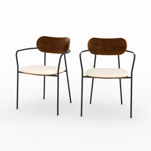 Lot de 2 chaises en tissu beige et placage en bois foncé - Marine