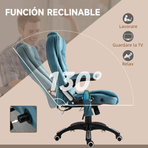 Silla de Oficina con Masaje de 6 Puntos Silla de Escritorio Giratoria con Función Basculante con Calefacción Altura Ajustable Respaldo Reclinable y Mando a Distancia Azul
