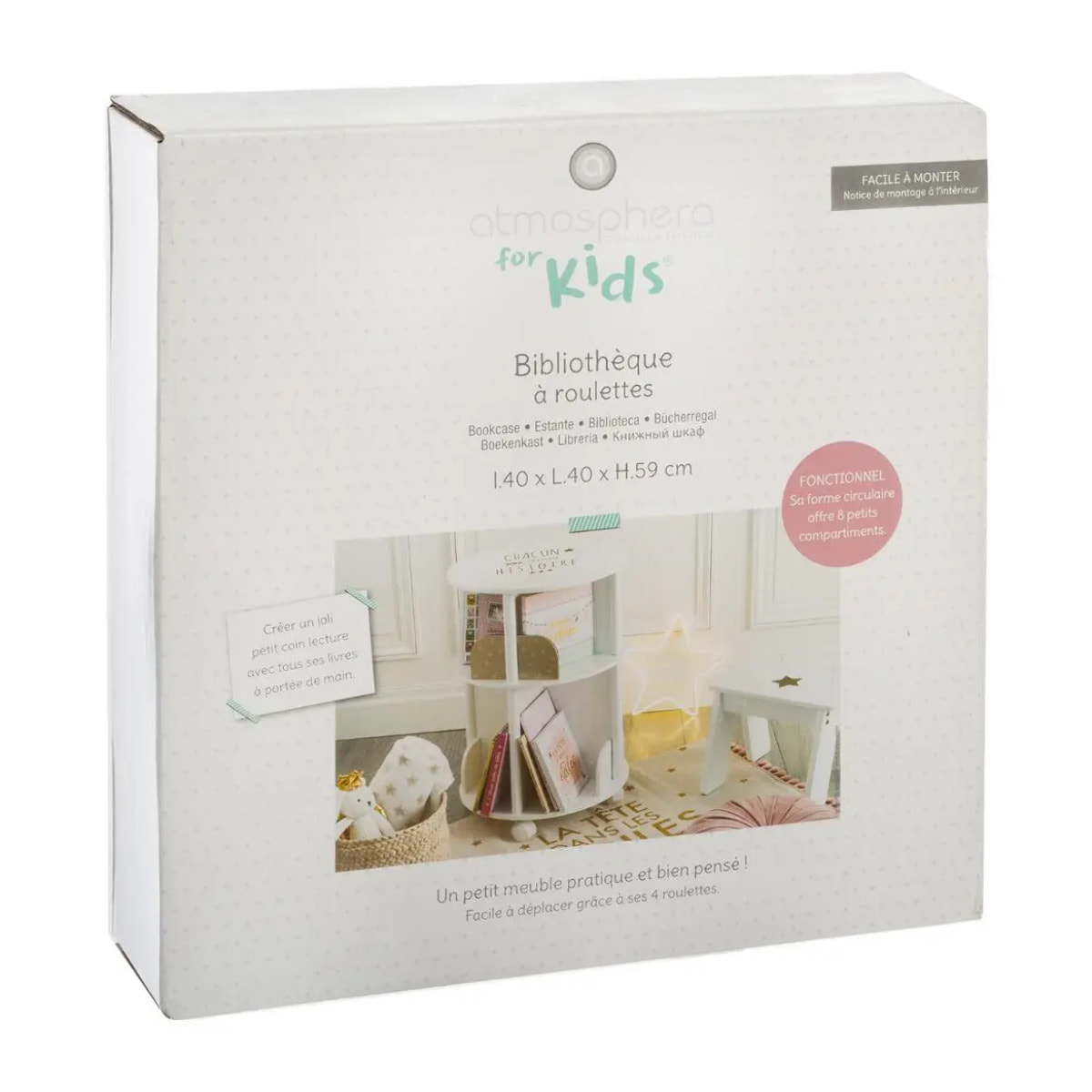 Bibliothèque enfant ronde - blanc & rose H59 cm