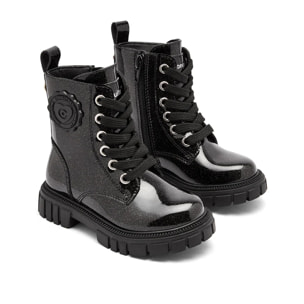 Stivali militari in pelle verniciata da bambina con cerniera interna