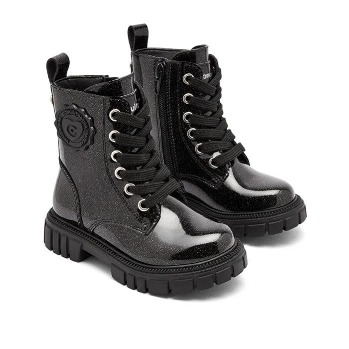 Stivali militari in pelle verniciata da bambina con cerniera interna