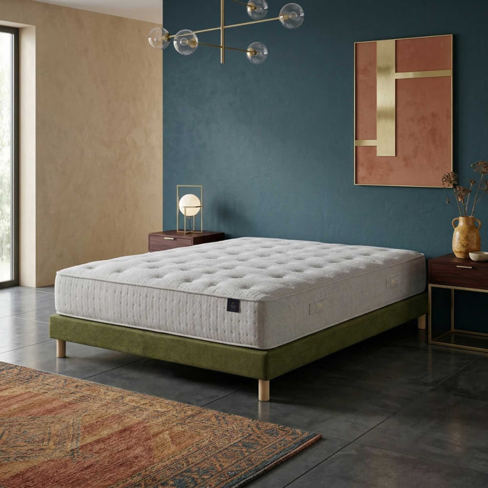 Ensemble matelas ressorts ensachés SÉLÉNÉ 2, accueil latex, H26 cm, sommier vert