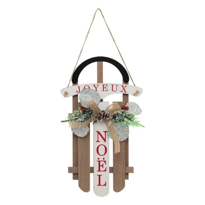 Suspension luges avec branches en bois H35cm