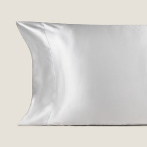 Funda de almohada seda y algodón satén 300 hilos Silkcot color gris plata Seda