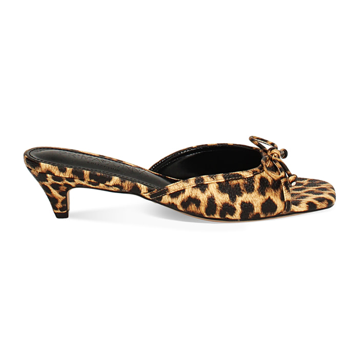 Mules open toe donna leopard, tacco 4 cm