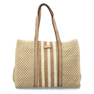 Bolso de hombro para mujer de rafia, diseño moderno con adornos, comodo.