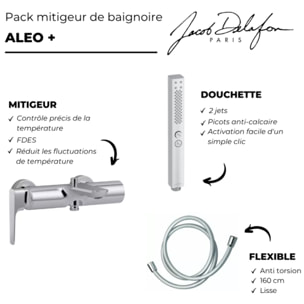 Pack mitigeur bain douche Aléo+ + douchette Shift+ carée + flexible lisse 160 cm