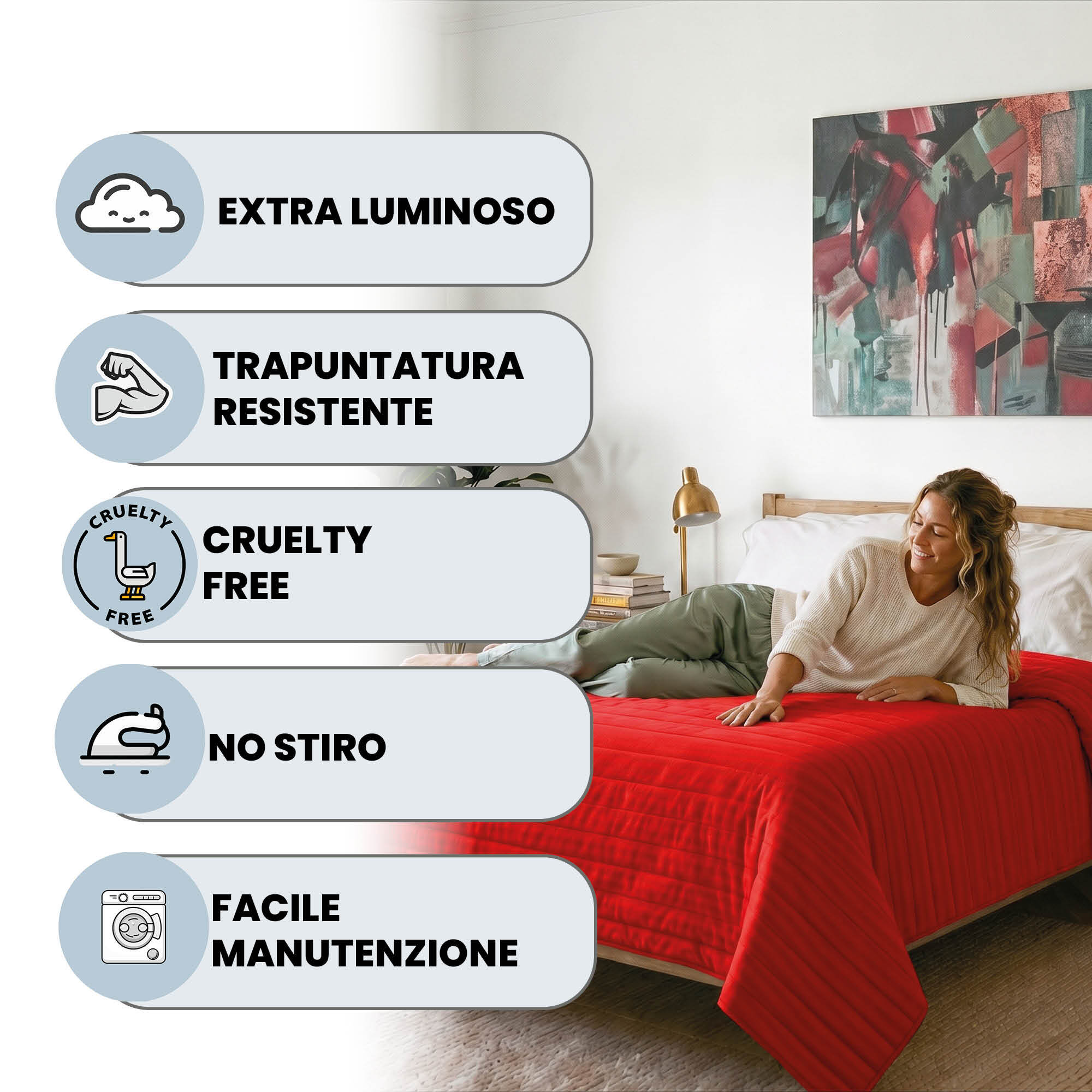 TRAPUNTINO ESTIVO 100gr SATIN STRIPES, Raso di Poliestere, Made in Italy - ROSSO